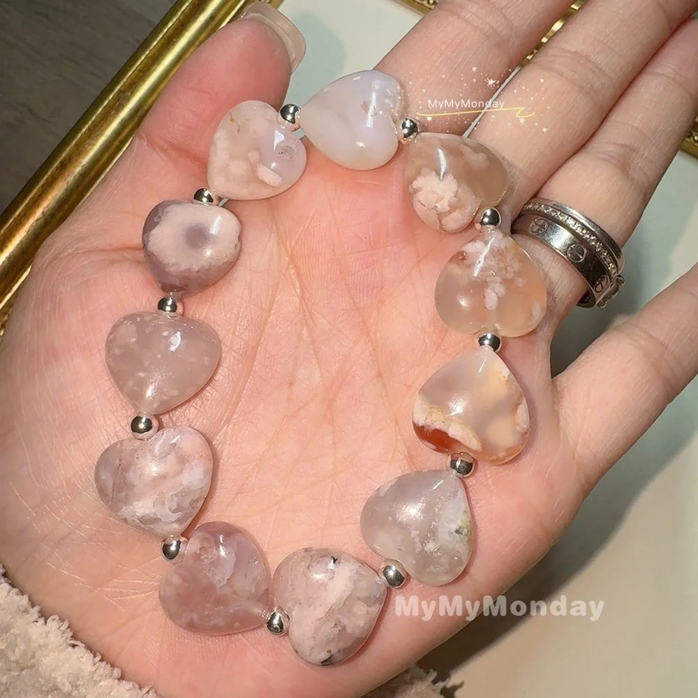 Heart Cherry Blossom Agate Bracelet 12mm